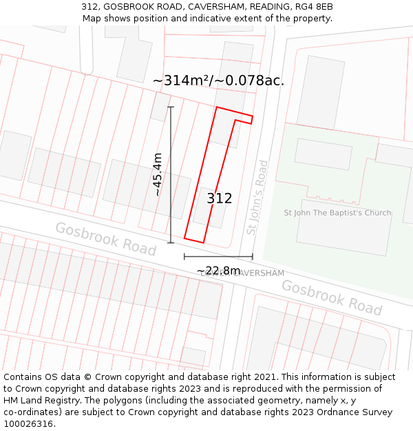 312, GOSBROOK ROAD, CAVERSHAM, READING, RG4 8EB: Plot and title map