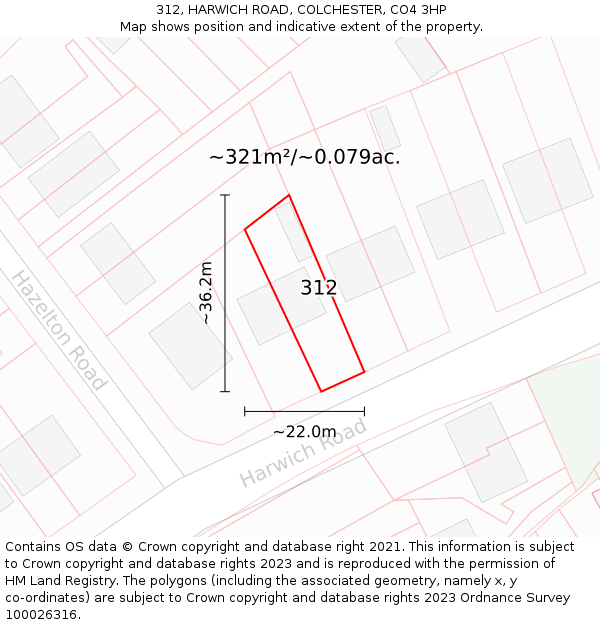 312, HARWICH ROAD, COLCHESTER, CO4 3HP: Plot and title map