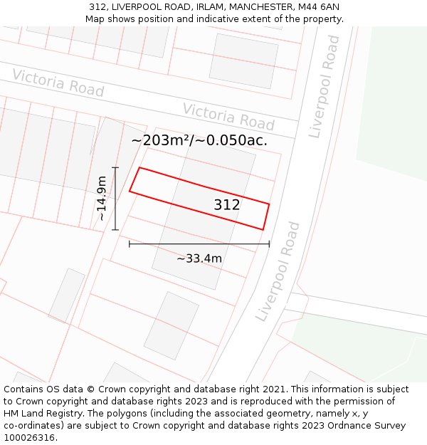 312, LIVERPOOL ROAD, IRLAM, MANCHESTER, M44 6AN: Plot and title map