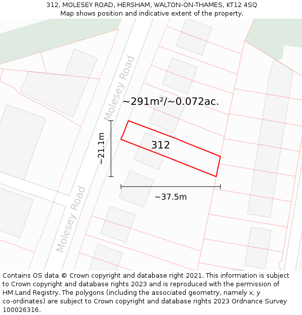 312, MOLESEY ROAD, HERSHAM, WALTON-ON-THAMES, KT12 4SQ: Plot and title map