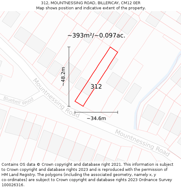 312, MOUNTNESSING ROAD, BILLERICAY, CM12 0ER: Plot and title map