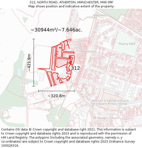 312, NORTH ROAD, ATHERTON, MANCHESTER, M46 0RF: Plot and title map