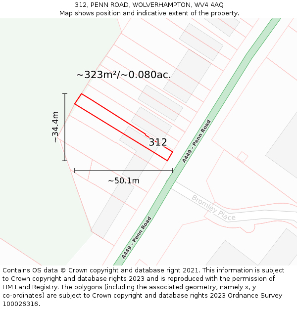 312, PENN ROAD, WOLVERHAMPTON, WV4 4AQ: Plot and title map