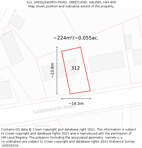 312, SADDLEWORTH ROAD, GREETLAND, HALIFAX, HX4 8NF: Plot and title map