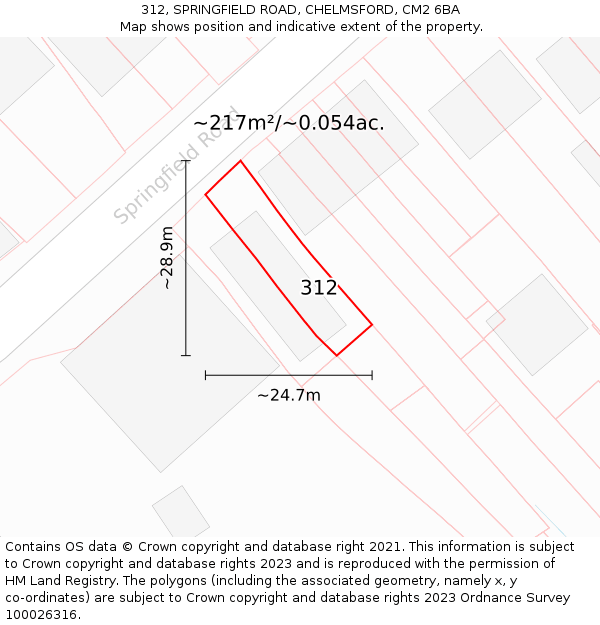 312, SPRINGFIELD ROAD, CHELMSFORD, CM2 6BA: Plot and title map