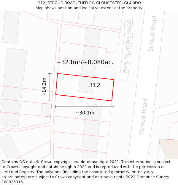 312, STROUD ROAD, TUFFLEY, GLOUCESTER, GL4 0DQ: Plot and title map