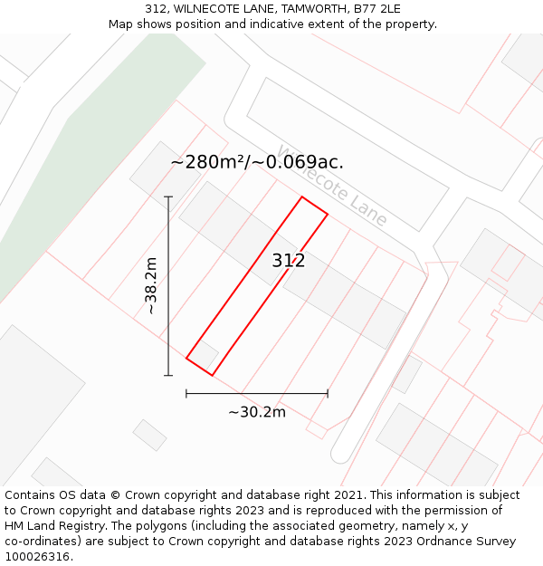 312, WILNECOTE LANE, TAMWORTH, B77 2LE: Plot and title map