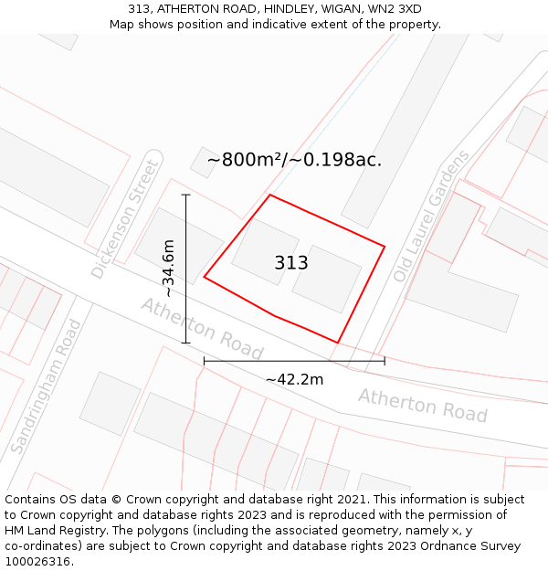 313, ATHERTON ROAD, HINDLEY, WIGAN, WN2 3XD: Plot and title map