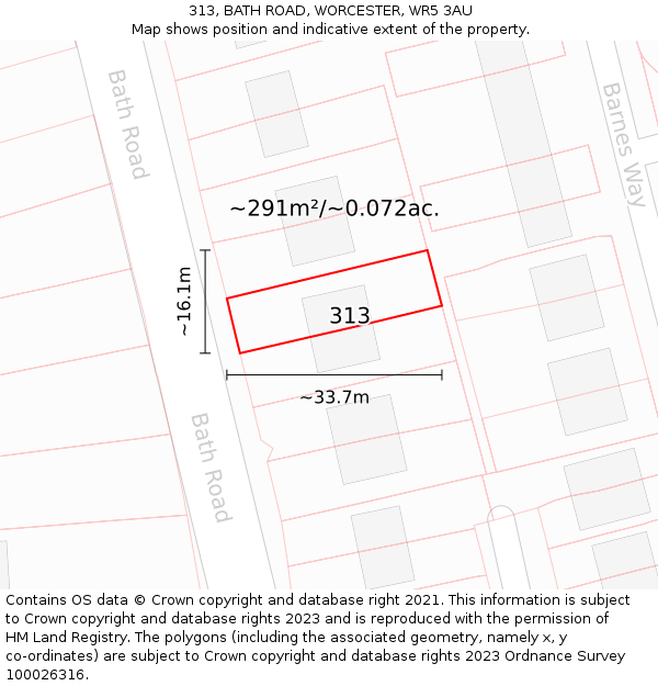 313, BATH ROAD, WORCESTER, WR5 3AU: Plot and title map