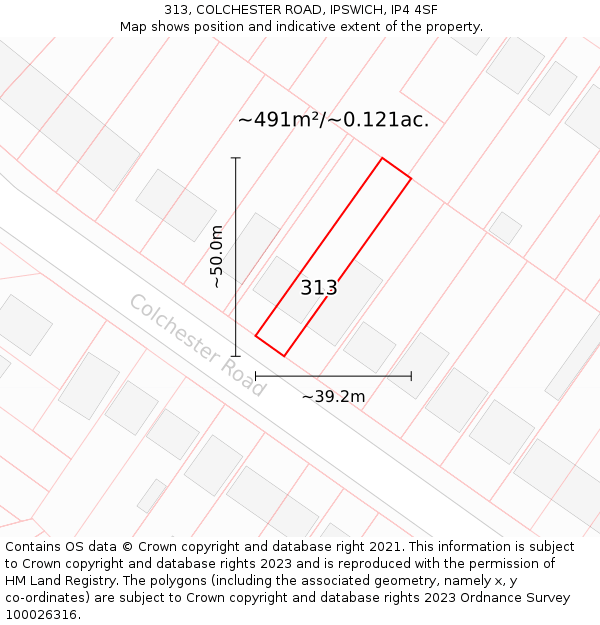 313, COLCHESTER ROAD, IPSWICH, IP4 4SF: Plot and title map