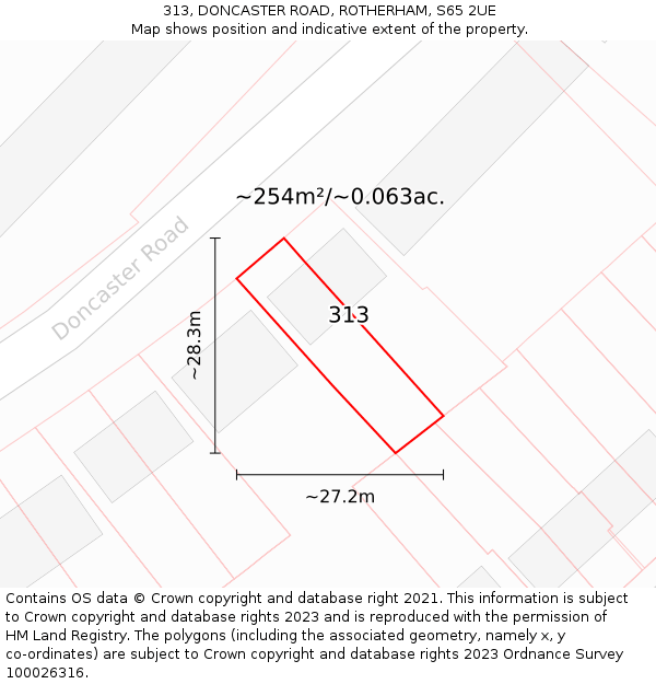 313, DONCASTER ROAD, ROTHERHAM, S65 2UE: Plot and title map