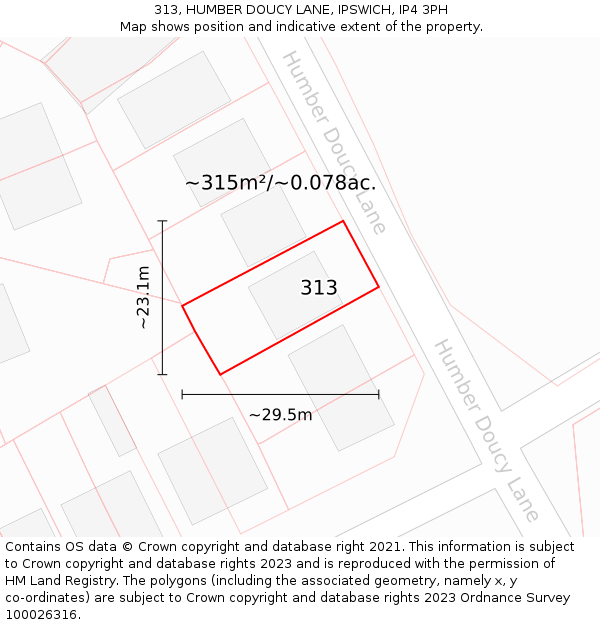 313, HUMBER DOUCY LANE, IPSWICH, IP4 3PH: Plot and title map