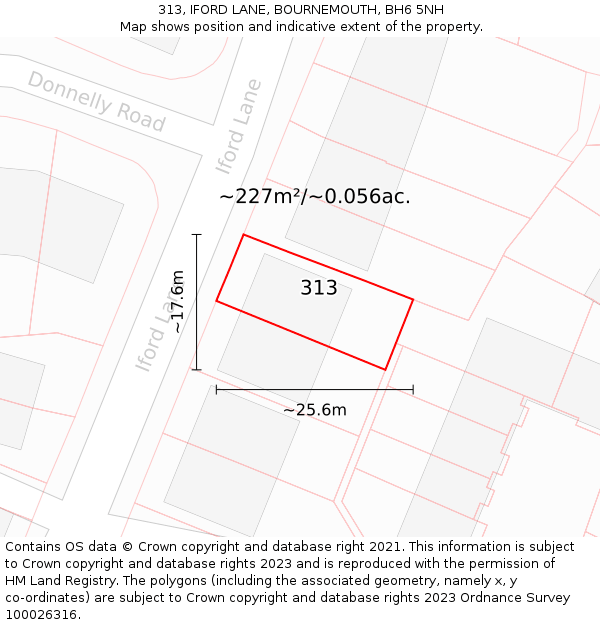 313, IFORD LANE, BOURNEMOUTH, BH6 5NH: Plot and title map
