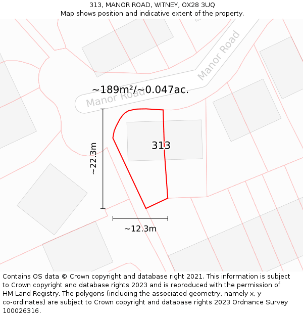 313, MANOR ROAD, WITNEY, OX28 3UQ: Plot and title map