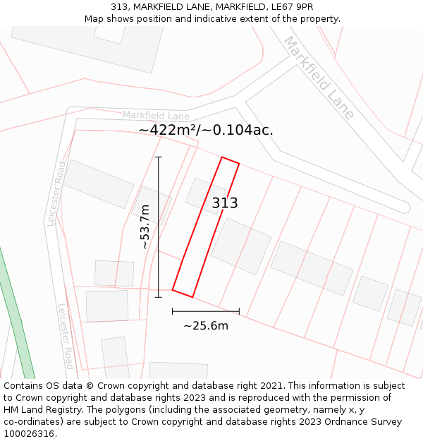 313, MARKFIELD LANE, MARKFIELD, LE67 9PR: Plot and title map