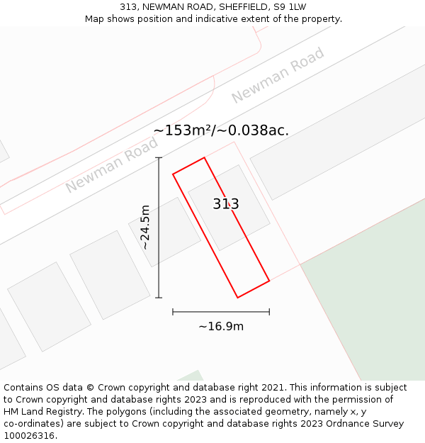 313, NEWMAN ROAD, SHEFFIELD, S9 1LW: Plot and title map