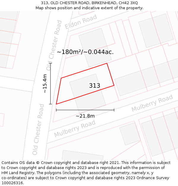 313, OLD CHESTER ROAD, BIRKENHEAD, CH42 3XQ: Plot and title map