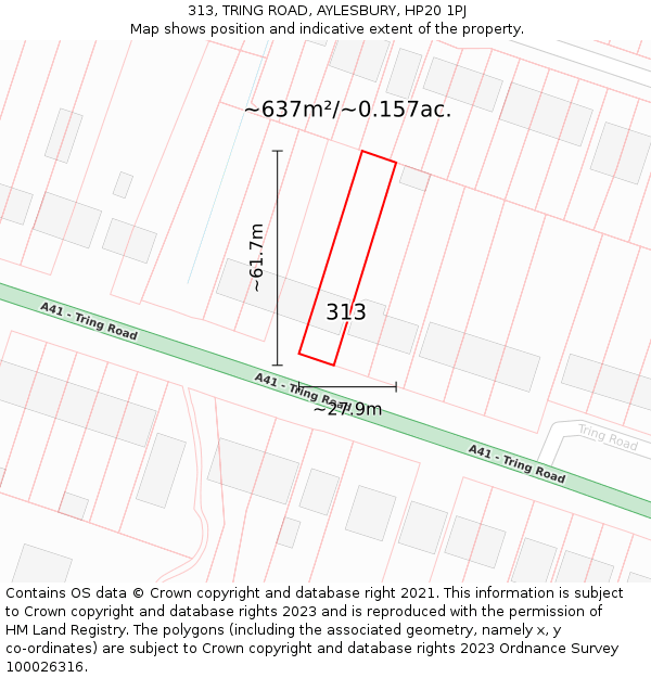 313, TRING ROAD, AYLESBURY, HP20 1PJ: Plot and title map