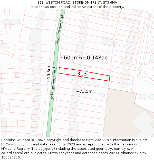 313, WESTON ROAD, STOKE-ON-TRENT, ST3 6HA: Plot and title map