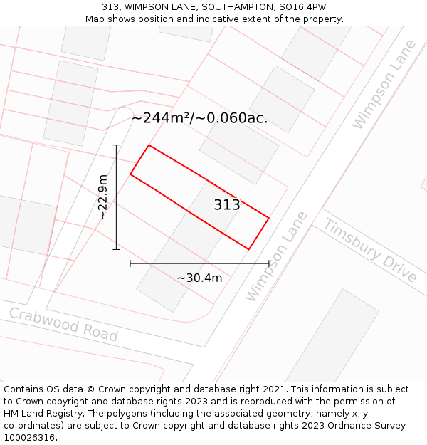 313, WIMPSON LANE, SOUTHAMPTON, SO16 4PW: Plot and title map