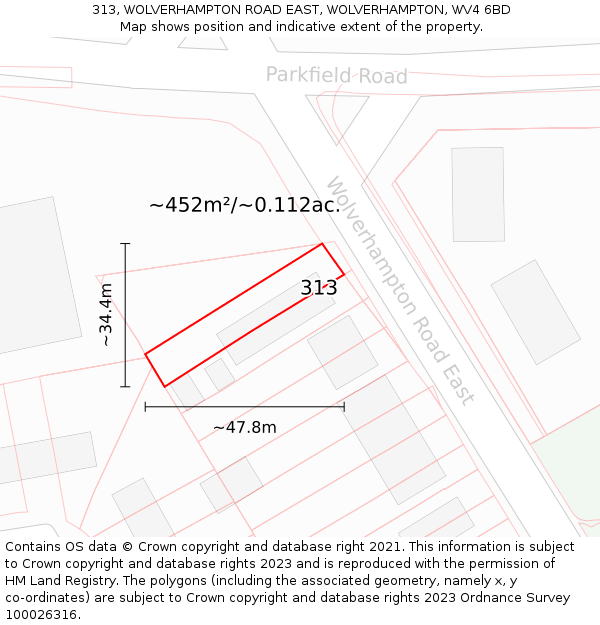 313, WOLVERHAMPTON ROAD EAST, WOLVERHAMPTON, WV4 6BD: Plot and title map
