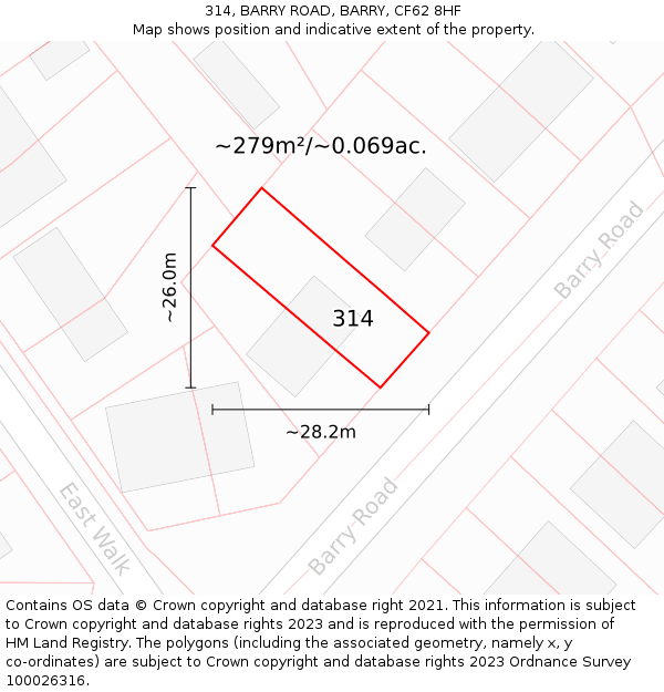 314, BARRY ROAD, BARRY, CF62 8HF: Plot and title map