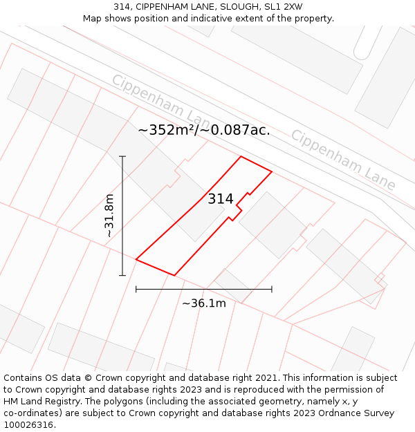 314, CIPPENHAM LANE, SLOUGH, SL1 2XW: Plot and title map