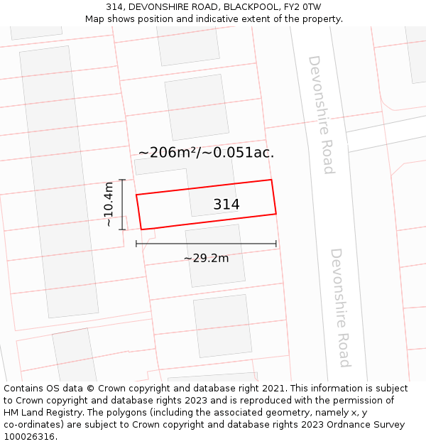 314, DEVONSHIRE ROAD, BLACKPOOL, FY2 0TW: Plot and title map