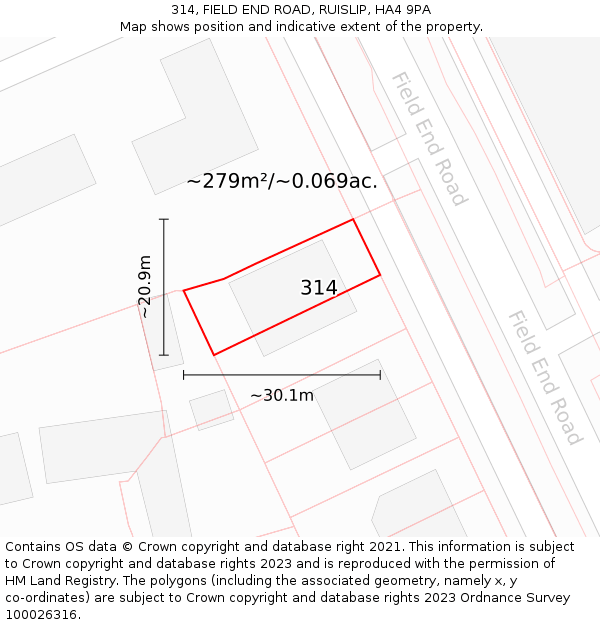 314, FIELD END ROAD, RUISLIP, HA4 9PA: Plot and title map
