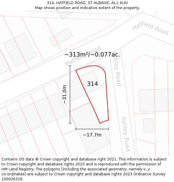 314, HATFIELD ROAD, ST ALBANS, AL1 4UN: Plot and title map