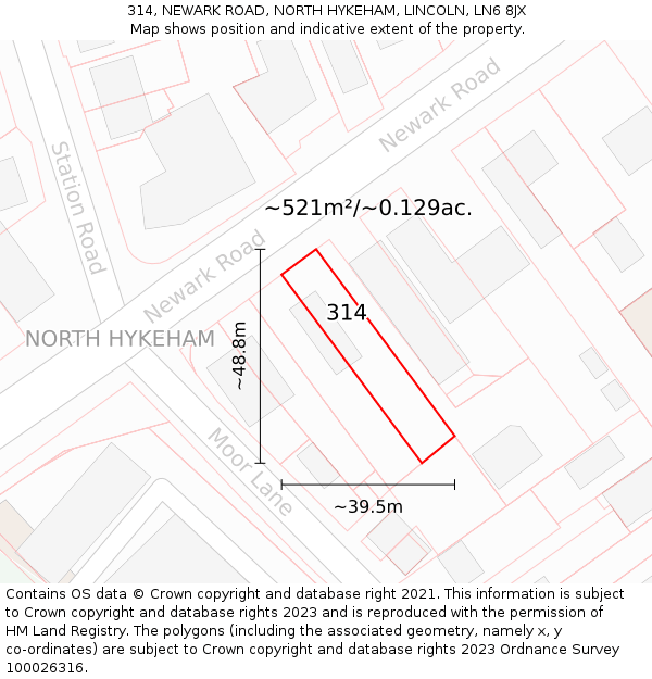 314, NEWARK ROAD, NORTH HYKEHAM, LINCOLN, LN6 8JX: Plot and title map