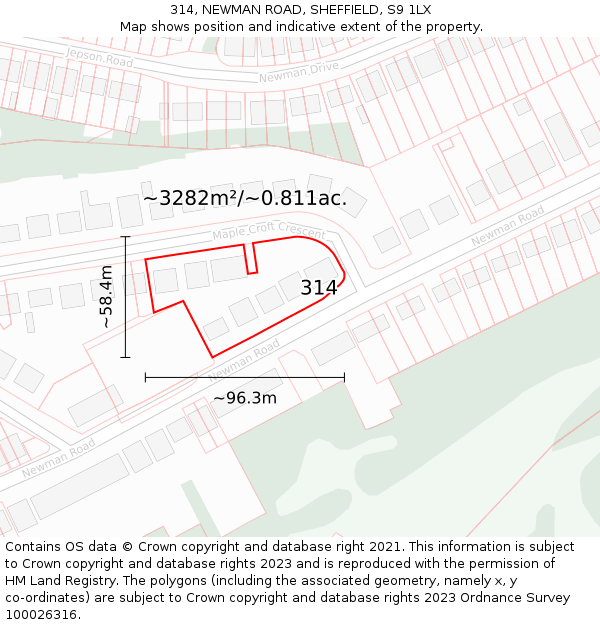 314, NEWMAN ROAD, SHEFFIELD, S9 1LX: Plot and title map