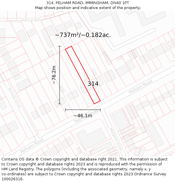 314, PELHAM ROAD, IMMINGHAM, DN40 1PT: Plot and title map