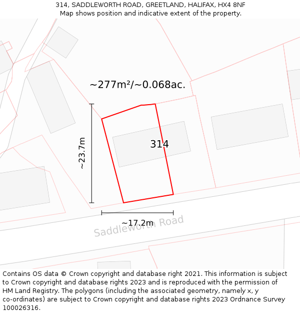 314, SADDLEWORTH ROAD, GREETLAND, HALIFAX, HX4 8NF: Plot and title map