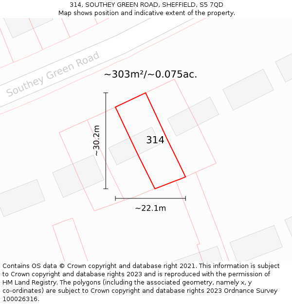 314, SOUTHEY GREEN ROAD, SHEFFIELD, S5 7QD: Plot and title map