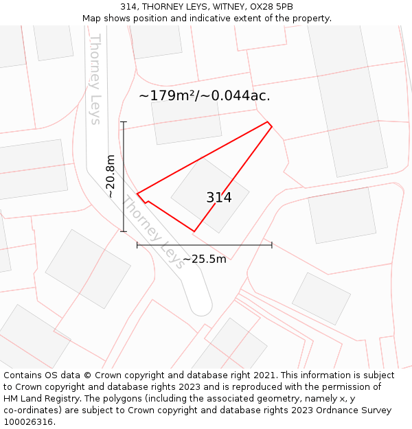 314, THORNEY LEYS, WITNEY, OX28 5PB: Plot and title map
