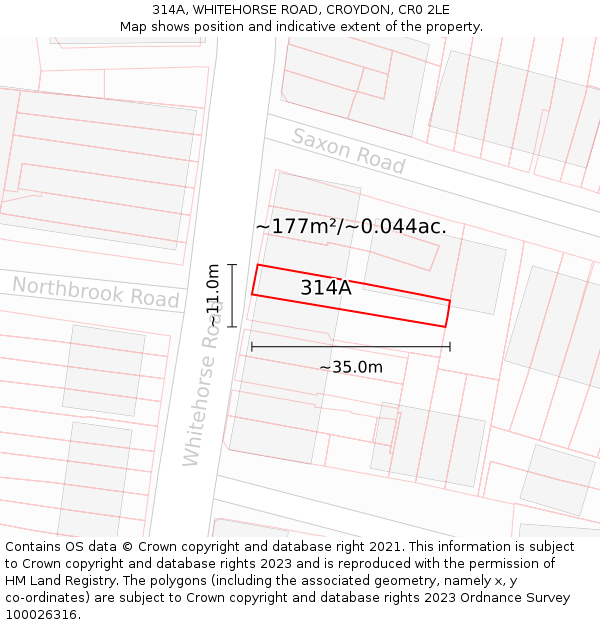 314A, WHITEHORSE ROAD, CROYDON, CR0 2LE: Plot and title map