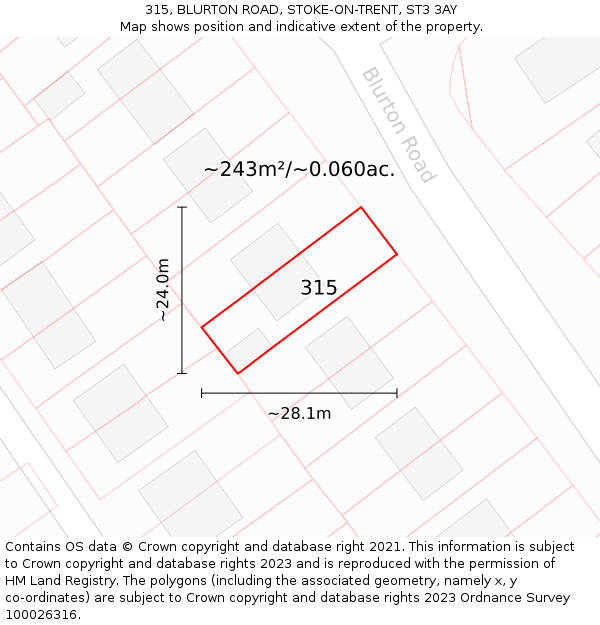 315, BLURTON ROAD, STOKE-ON-TRENT, ST3 3AY: Plot and title map
