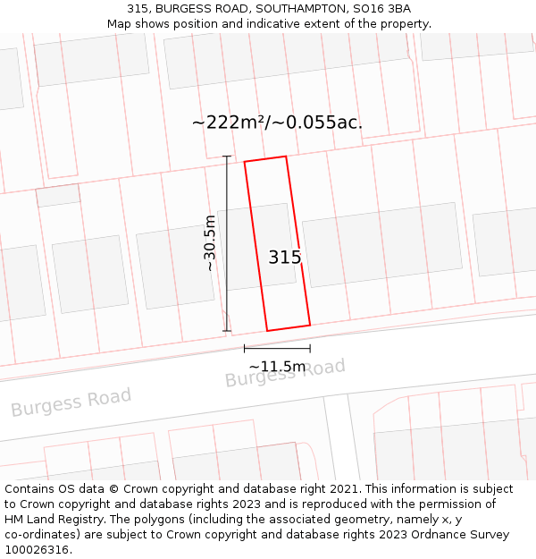 315, BURGESS ROAD, SOUTHAMPTON, SO16 3BA: Plot and title map