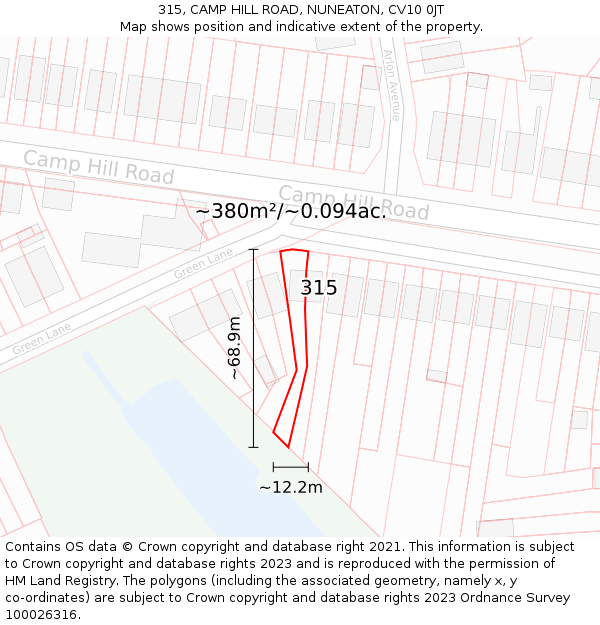 315, CAMP HILL ROAD, NUNEATON, CV10 0JT: Plot and title map