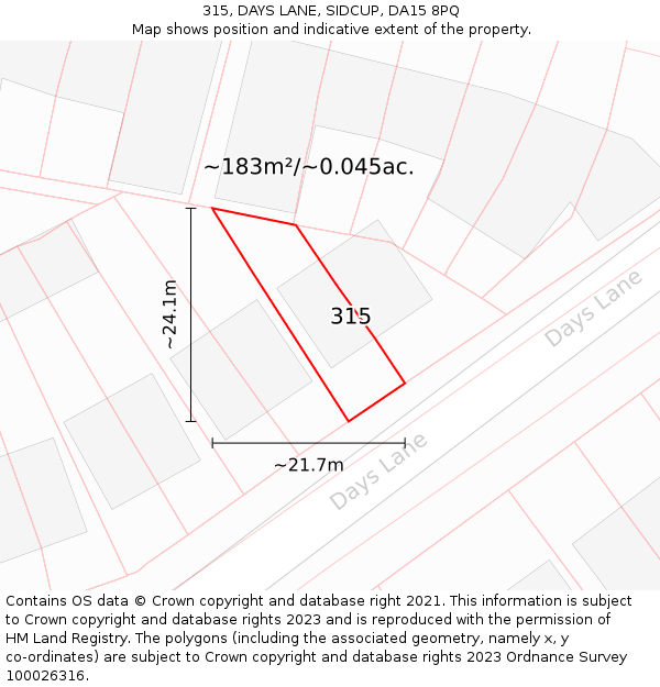 315, DAYS LANE, SIDCUP, DA15 8PQ: Plot and title map