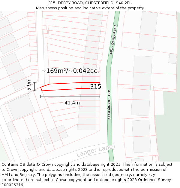 315, DERBY ROAD, CHESTERFIELD, S40 2EU: Plot and title map