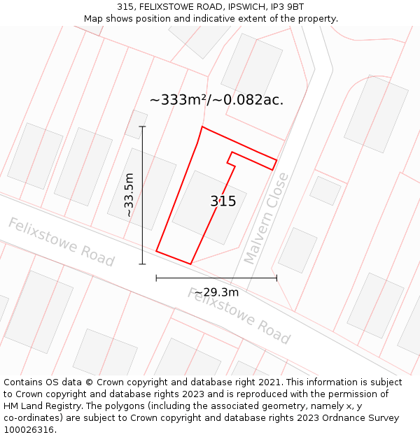 315, FELIXSTOWE ROAD, IPSWICH, IP3 9BT: Plot and title map