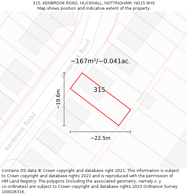 315, KENBROOK ROAD, HUCKNALL, NOTTINGHAM, NG15 8HS: Plot and title map