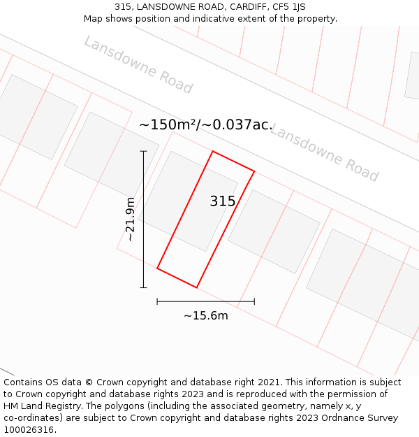 315, LANSDOWNE ROAD, CARDIFF, CF5 1JS: Plot and title map