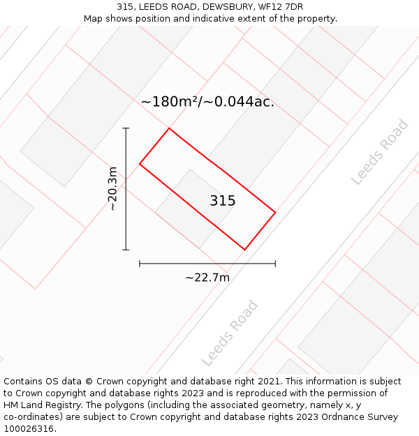 315, LEEDS ROAD, DEWSBURY, WF12 7DR: Plot and title map