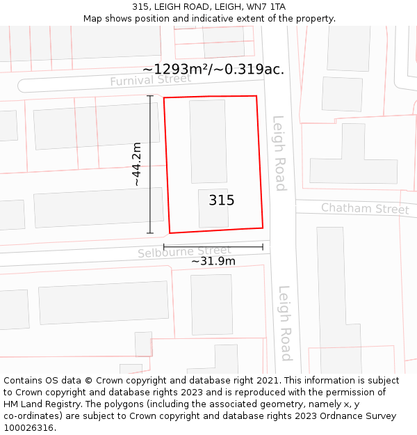 315, LEIGH ROAD, LEIGH, WN7 1TA: Plot and title map