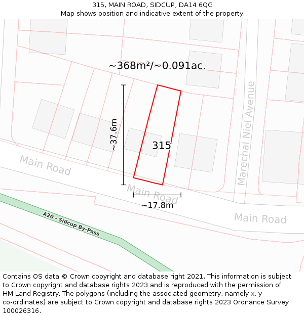 315, MAIN ROAD, SIDCUP, DA14 6QG: Plot and title map