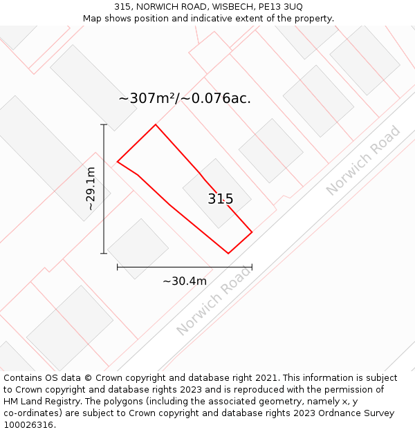 315, NORWICH ROAD, WISBECH, PE13 3UQ: Plot and title map