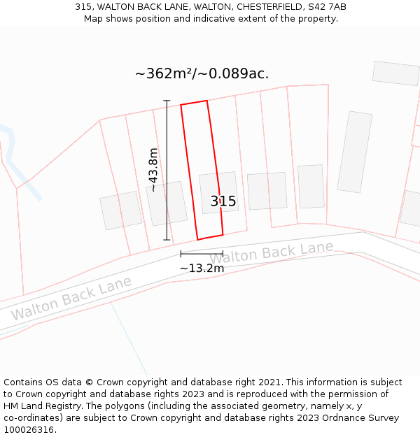 315, WALTON BACK LANE, WALTON, CHESTERFIELD, S42 7AB: Plot and title map
